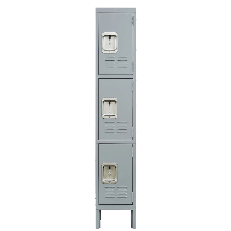 Taquilla de almacenamiento metálica de 3 puertas gris – Gabinete de acero para 1 usuario