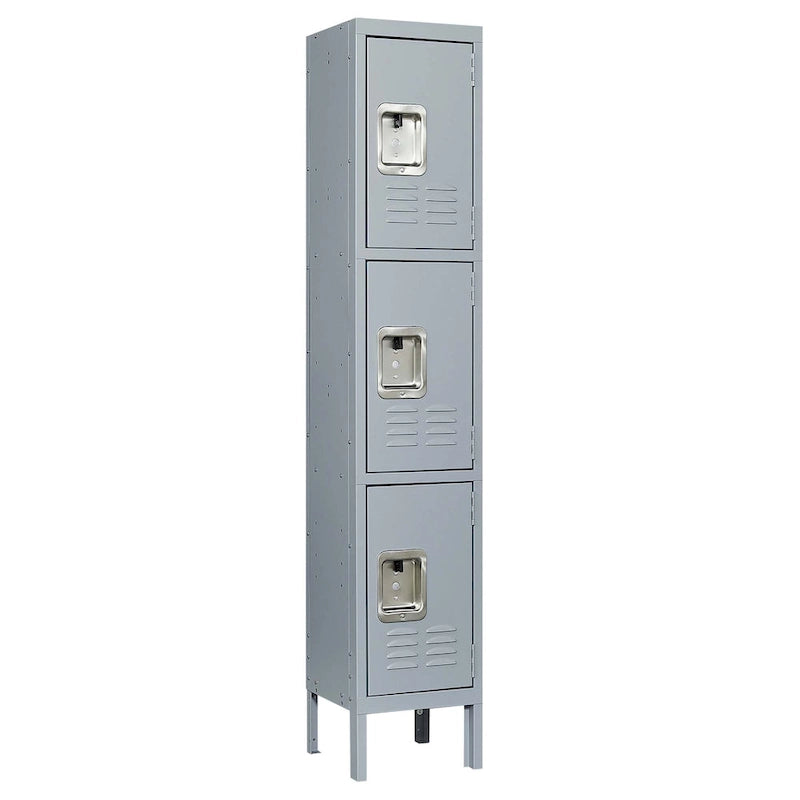 Taquilla de almacenamiento metálica de 3 puertas gris – Gabinete de acero para 1 usuario