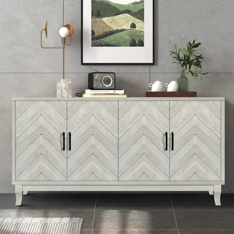 Aparador con ondas de 4 puertas – Champaña, 1 plaza