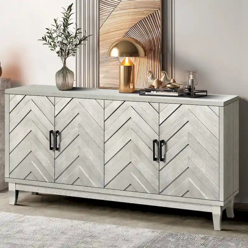Aparador con ondas de 4 puertas – Champaña, 1 plaza