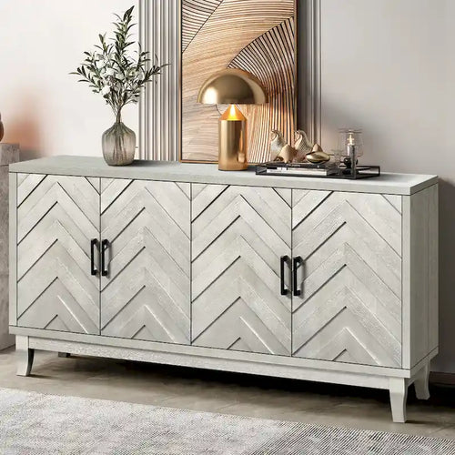 Aparador con ondas de 4 puertas – Champaña, 1 plaza