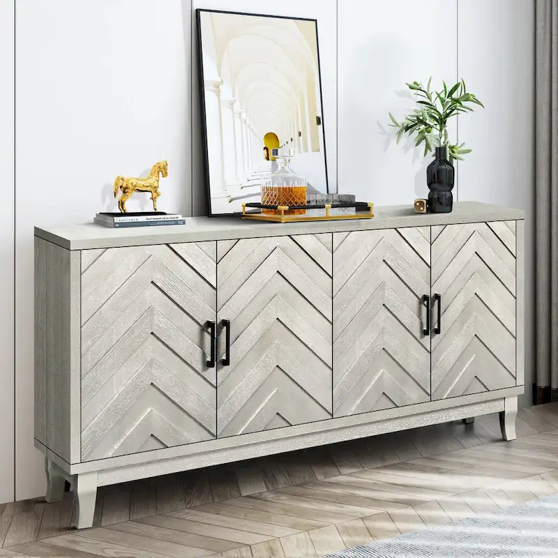 Aparador con ondas de 4 puertas – Champaña, 1 plaza