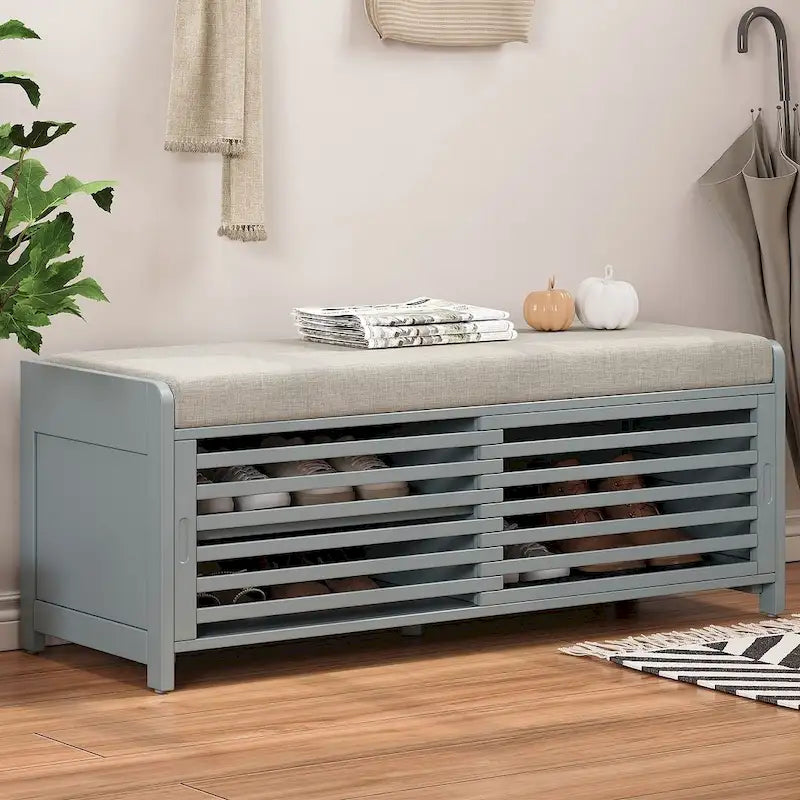 Banco de almacenamiento con puerta de persiana de 43" en gris/blanco/azul marino/espresso/blanco lavado, 1 asiento