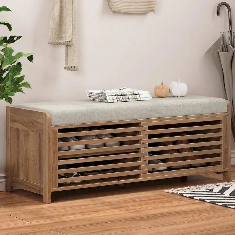 Banco de almacenamiento con puerta de persiana de 43" en gris/blanco/azul marino/espresso/blanco lavado, 1 asiento