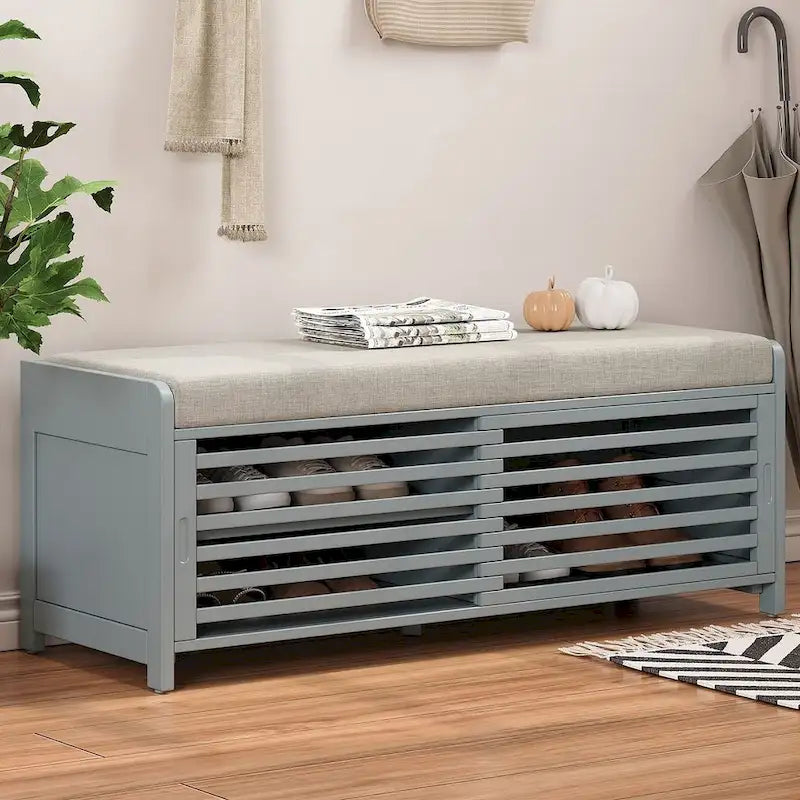 Banco de almacenamiento con puerta de persiana de 43" en gris/blanco/azul marino/espresso/blanco lavado, 1 asiento