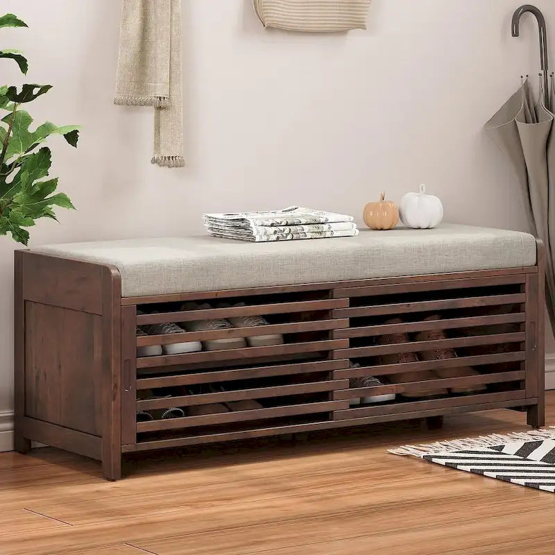 Banco de almacenamiento con puerta de persiana de 43" en gris/blanco/azul marino/espresso/blanco lavado, 1 asiento