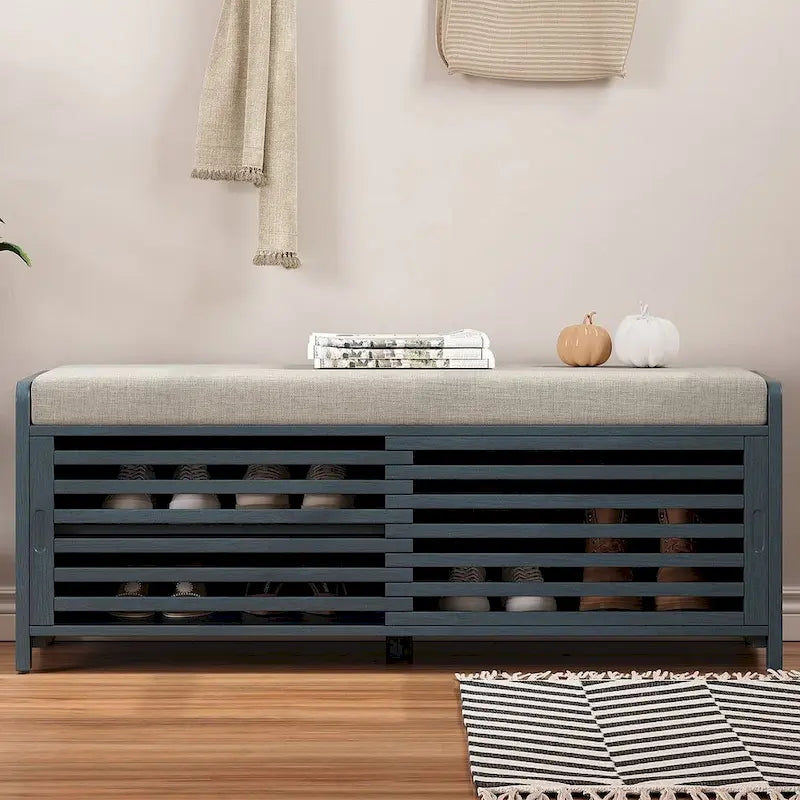 Banco de almacenamiento con puerta de persiana de 43" en gris/blanco/azul marino/espresso/blanco lavado, 1 asiento