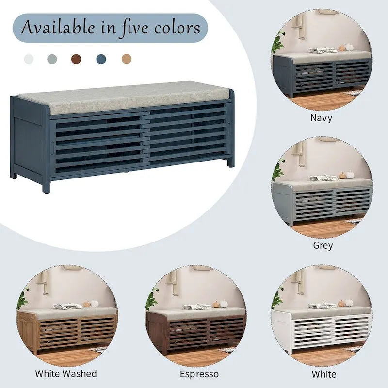 Banco de almacenamiento con puerta de persiana de 43" en gris/blanco/azul marino/espresso/blanco lavado, 1 asiento
