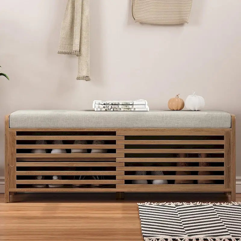Banco de almacenamiento con puerta de persiana de 43" en gris/blanco/azul marino/espresso/blanco lavado, 1 asiento