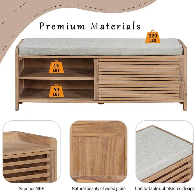 Banco de almacenamiento con puerta de persiana de 43" en gris/blanco/azul marino/espresso/blanco lavado, 1 asiento