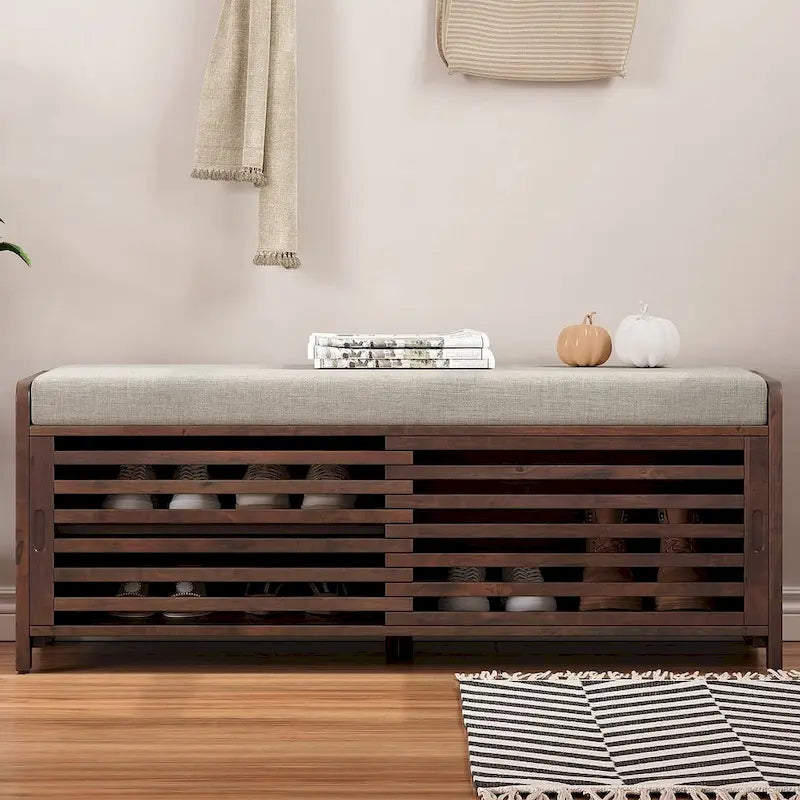 Banco de almacenamiento con puerta de persiana de 43" en gris/blanco/azul marino/espresso/blanco lavado, 1 asiento
