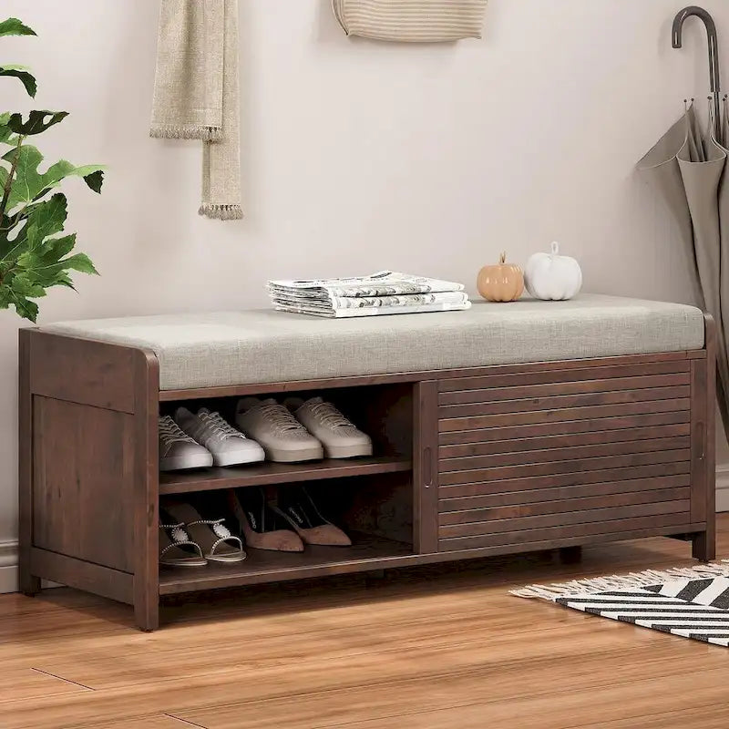 Banco de almacenamiento con puerta de persiana de 43" en gris/blanco/azul marino/espresso/blanco lavado, 1 asiento