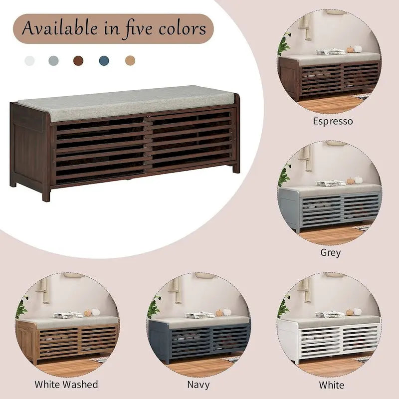 Banco de almacenamiento con puerta de persiana de 43" en gris/blanco/azul marino/espresso/blanco lavado, 1 asiento
