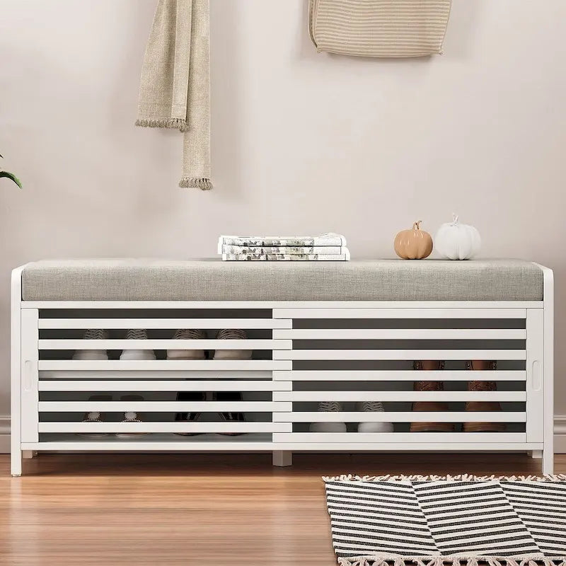 Banco de almacenamiento con puerta de persiana de 43" en gris/blanco/azul marino/espresso/blanco lavado, 1 asiento