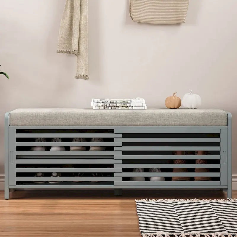 Banco de almacenamiento con puerta de persiana de 43" en gris/blanco/azul marino/espresso/blanco lavado, 1 asiento