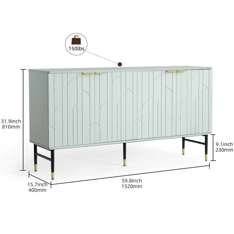 Aparador bufé moderno gris con 4 puertas – Requiere montaje por 1 persona