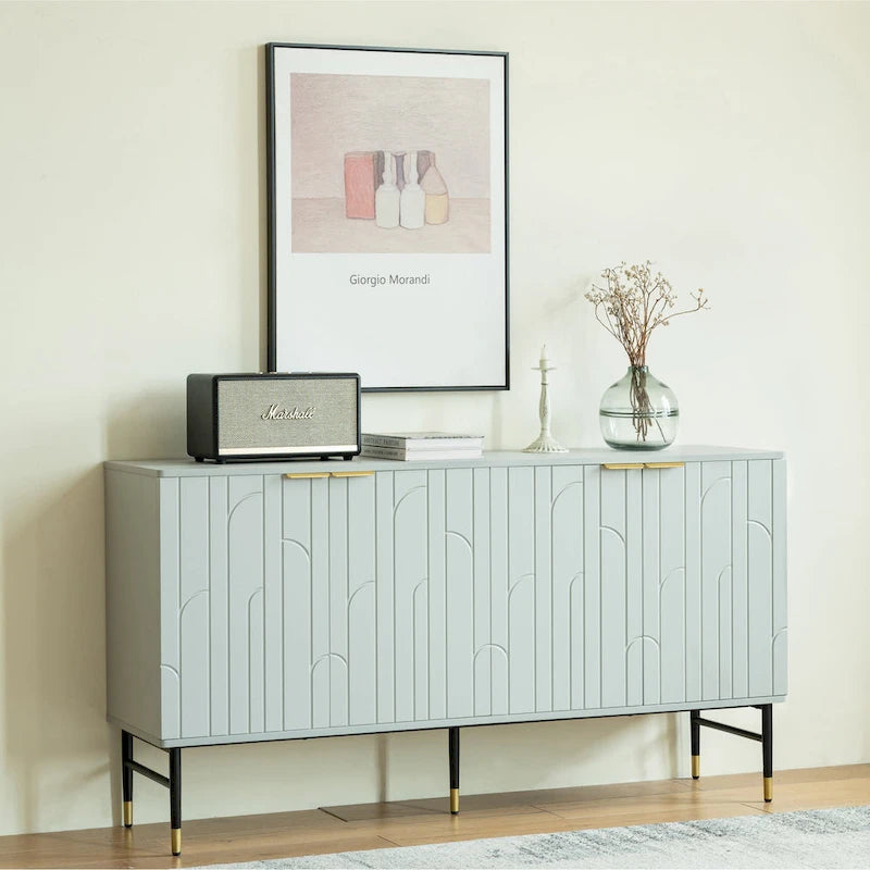 Aparador bufé moderno gris con 4 puertas – Requiere montaje por 1 persona
