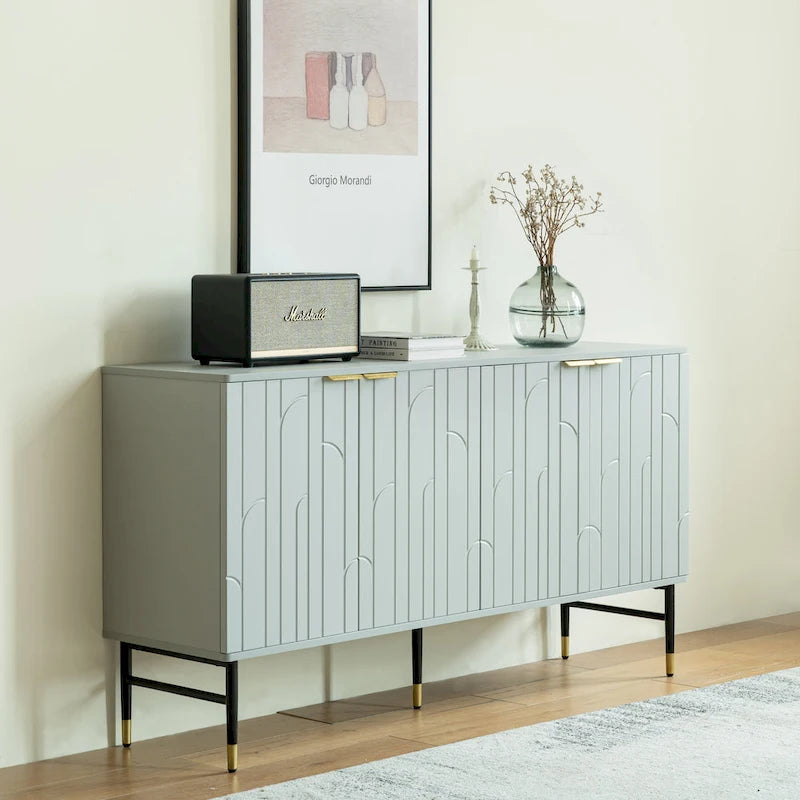 Aparador bufé moderno gris con 4 puertas – Requiere montaje por 1 persona