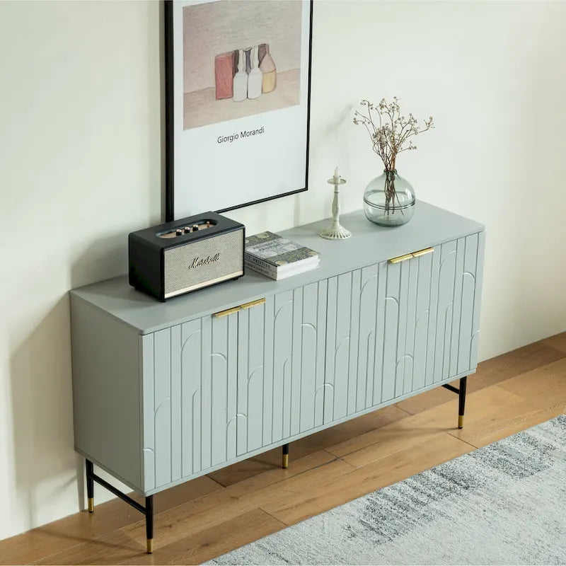 Aparador bufé moderno gris con 4 puertas – Requiere montaje por 1 persona