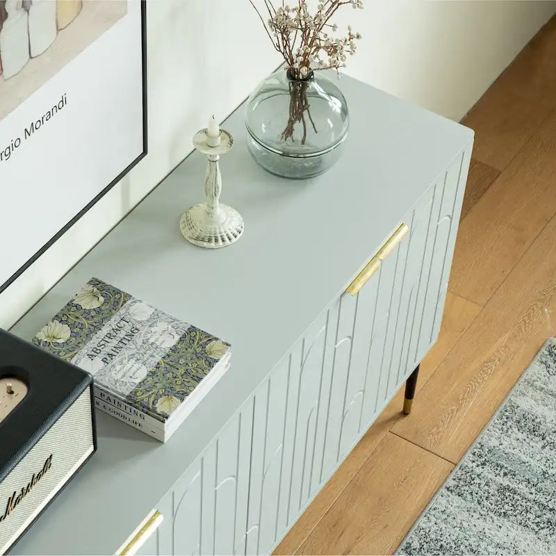 Aparador bufé moderno gris con 4 puertas – Requiere montaje por 1 persona