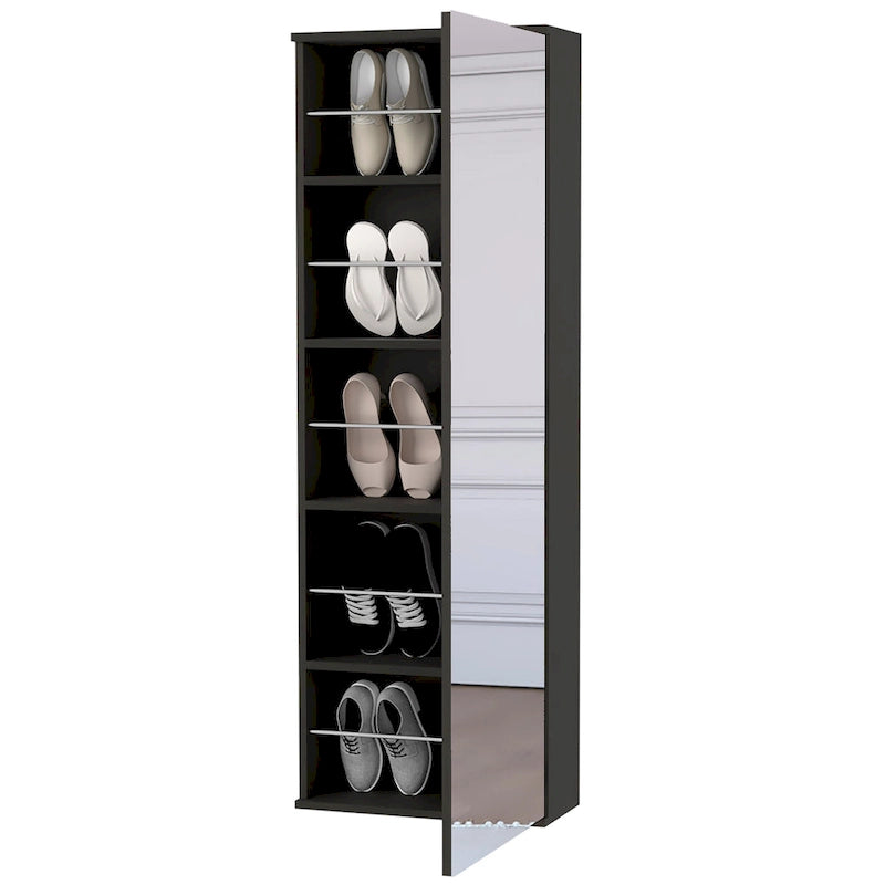 Zapatero de pared con espejo, una puerta, negro, 1 persona