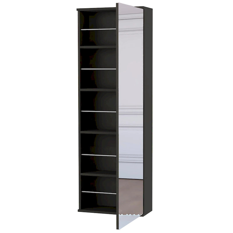 Zapatero de pared con espejo, una puerta, negro, 1 persona