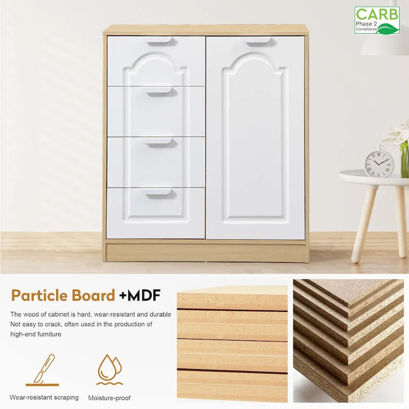 Gabinete de almacenamiento blanco de 4 cajones con estante ajustable – 31.5"