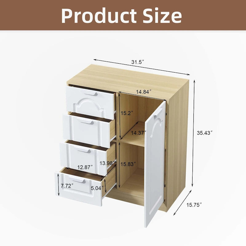 Gabinete de almacenamiento blanco de 4 cajones con estante ajustable – 31.5"