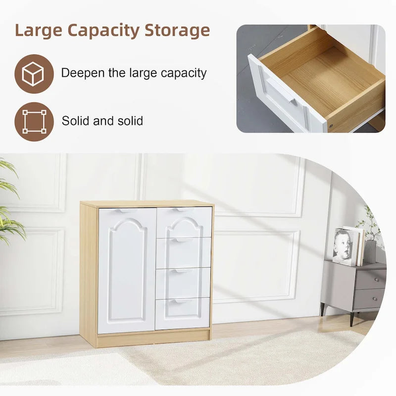 Gabinete de almacenamiento blanco de 4 cajones con estante ajustable – 31.5"