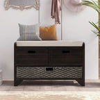 Wood Storage Bench with 1 Removable Basket & 2 Drawers, Fully Assembled Shoe Stool 32 Entryway Bench with Removable Cushion