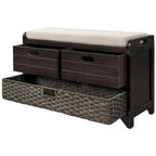 Banco de almacenamiento Blanco / Natural / Azul marino / Espresso con 2 cajones y cesta, asiento individual, cojín extraíble