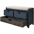 Banco de almacenamiento Blanco / Natural / Azul marino / Espresso con 2 cajones y cesta, asiento individual, cojín extraíble