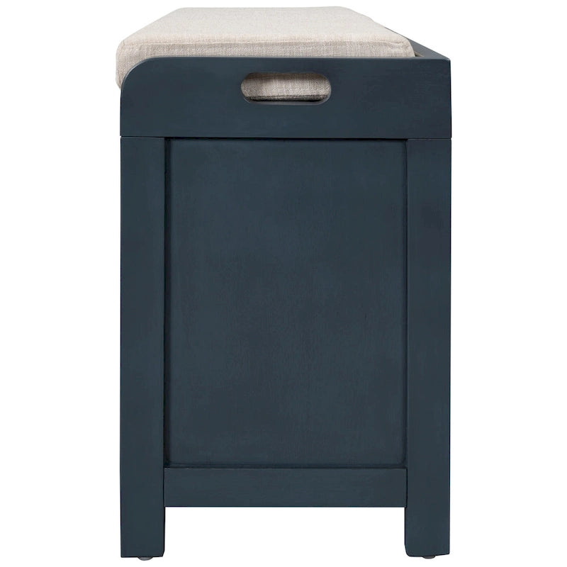 Banco de almacenamiento Blanco / Natural / Azul marino / Espresso con 2 cajones y cesta, asiento individual, cojín extraíble