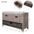 Banco de almacenamiento Blanco / Natural / Azul marino / Espresso con 2 cajones y cesta, asiento individual, cojín extraíble