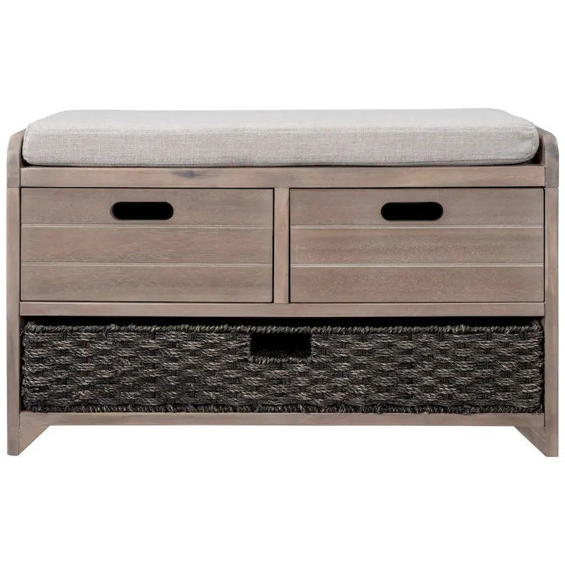 Banco de almacenamiento Blanco / Natural / Azul marino / Espresso con 2 cajones y cesta, asiento individual, cojín extraíble