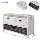 Banco de almacenamiento Blanco / Natural / Azul marino / Espresso con 2 cajones y cesta, asiento individual, cojín extraíble
