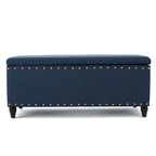 Banco otomano de almacenamiento azul marino y marrón con adorno de tachuelas, 1 asiento, 42"