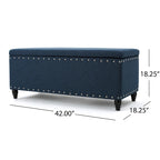 Banco otomano de almacenamiento azul marino y marrón con adorno de tachuelas, 1 asiento, 42"