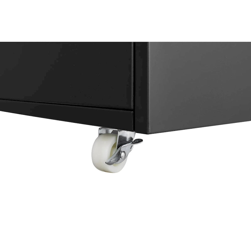 Armario para impresora de 2 puertas negro con base de acero – Tamaño legal, 1 persona