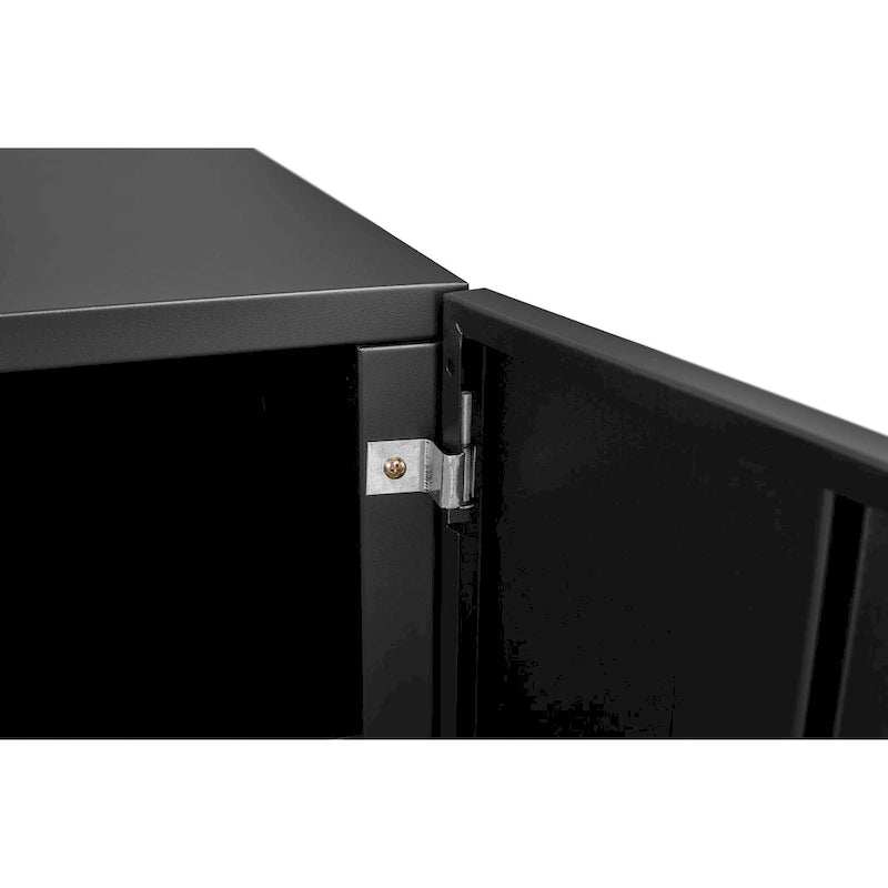 Armario para impresora de 2 puertas negro con base de acero – Tamaño legal, 1 persona
