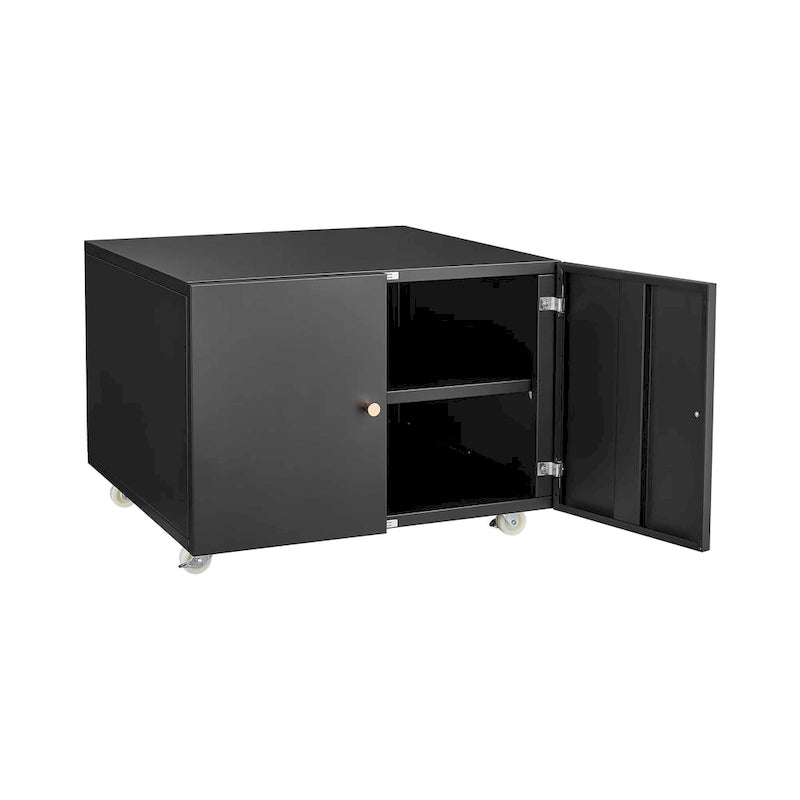 Armario para impresora de 2 puertas negro con base de acero – Tamaño legal, 1 persona