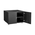 Armario para impresora de 2 puertas negro con base de acero – Tamaño legal, 1 persona