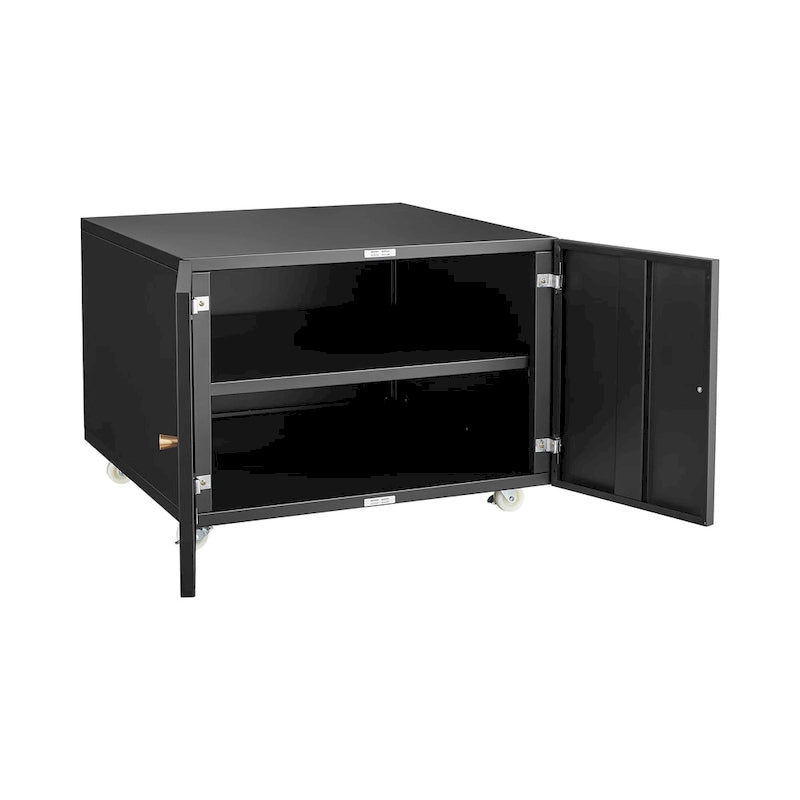 Armario para impresora de 2 puertas negro con base de acero – Tamaño legal, 1 persona