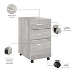 Archivador rodante de 3 cajones gris platino/blanco/gris tormenta – 1 persona