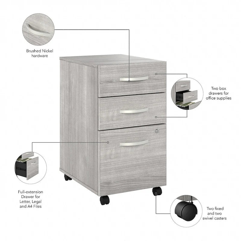 Archivador rodante de 3 cajones gris platino/blanco/gris tormenta – 1 persona