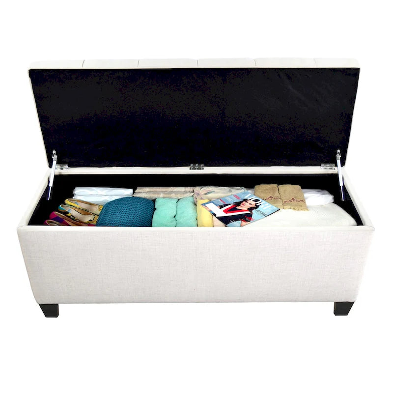 Banco de Almacenamiento Tapizado con Botones en Forma de Diamante Gris/Blanquecino – 2 Asientos