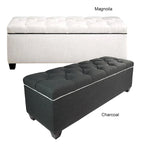 Banco de Almacenamiento Tapizado con Botones en Forma de Diamante Gris/Blanquecino – 2 Asientos