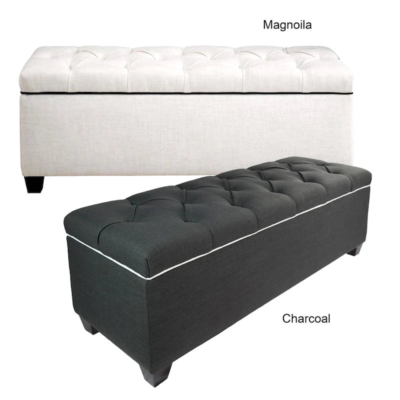 Banco de Almacenamiento Tapizado con Botones en Forma de Diamante Gris/Blanquecino – 2 Asientos