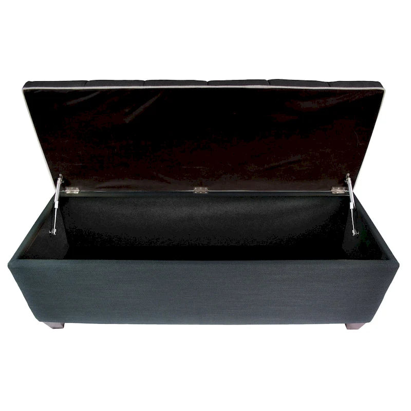 Banco de Almacenamiento Tapizado con Botones en Forma de Diamante Gris/Blanquecino – 2 Asientos