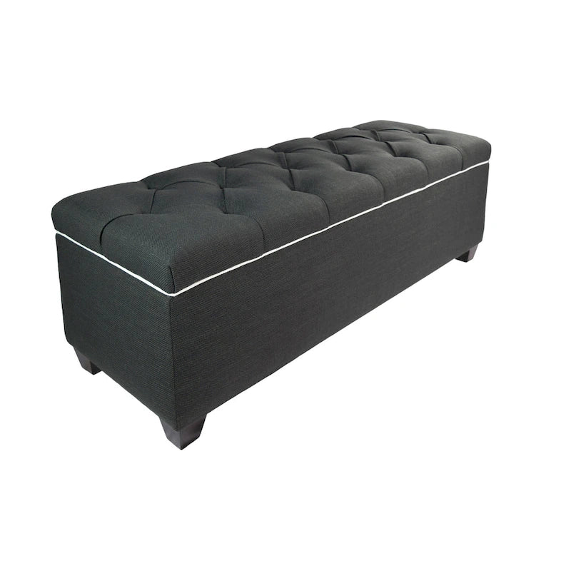 Banco de Almacenamiento Tapizado con Botones en Forma de Diamante Gris/Blanquecino – 2 Asientos